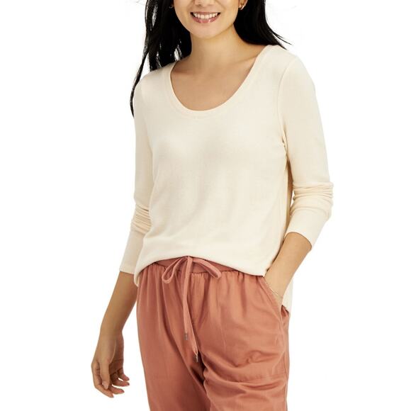 Style & Co. Women's Petite Heathered Draped Top Oatmeal Heather Size PL - Picture 1 of 3